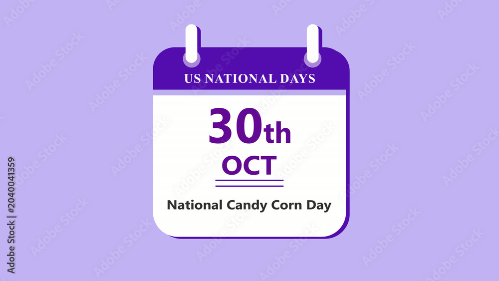 Fototapeta premium Sweet candy calendar interface showing 30th October National Candy Corn Day with clean minimal date layout and halloween treat theme on purple background 4k animation video
