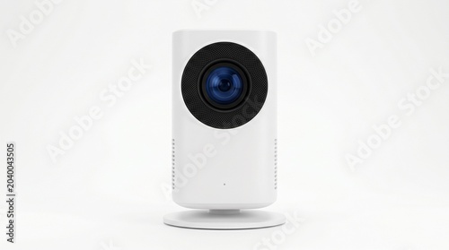 Modern white smart home security camera isolated on white background