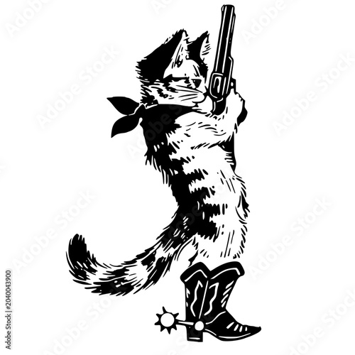 A picture of a cat holding a gun.
