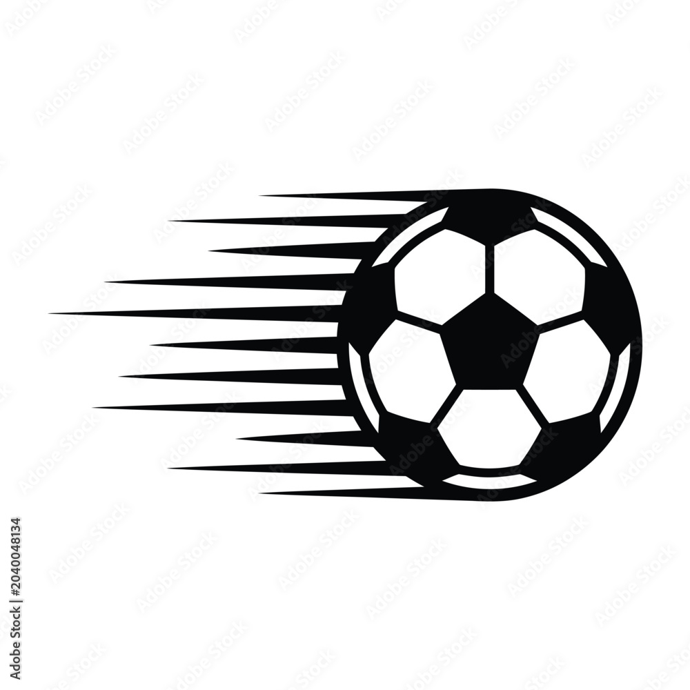 Fototapeta premium Fast flying soccer ball with speed lines silhouette vector style illustration