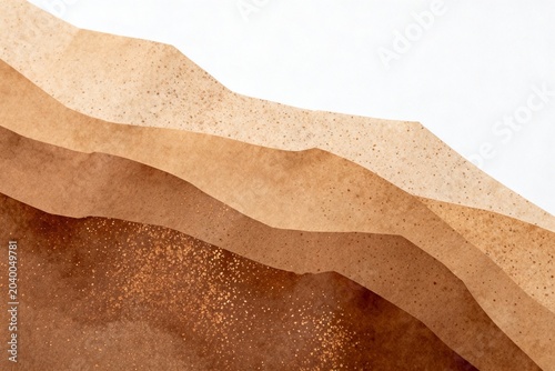 Abstract Brown Paper Layers with Glitter on White