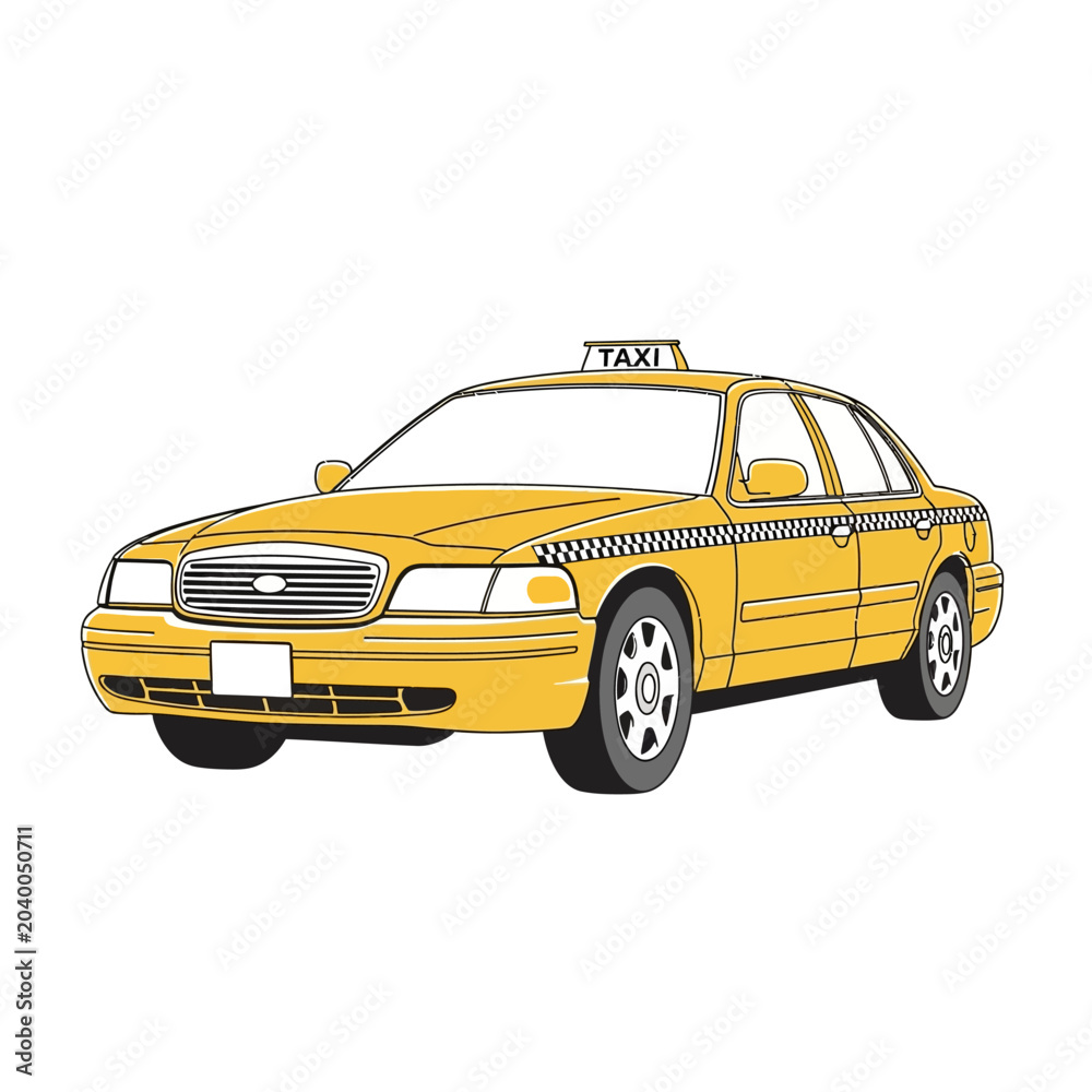 Fototapeta premium Yellow Taxi Cab Illustration: Urban Transportation Concept on White