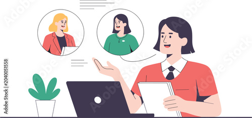 Foto Businesswoman engaged in remote team communication with colleagues