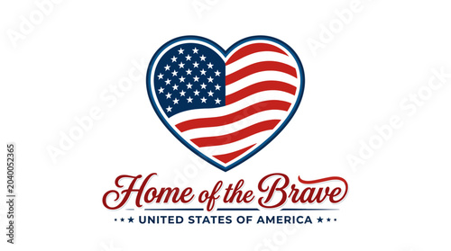 Foto American flag heart graphic with Home of the Brave text and USA designation