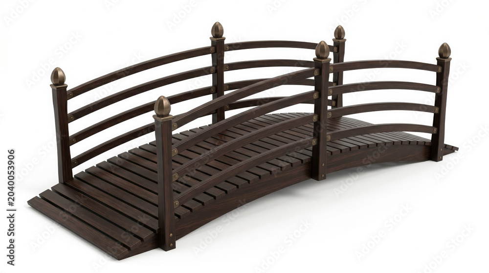 Obraz premium Small arched wooden bridge with railings and decorative finials on a clean generated using ai