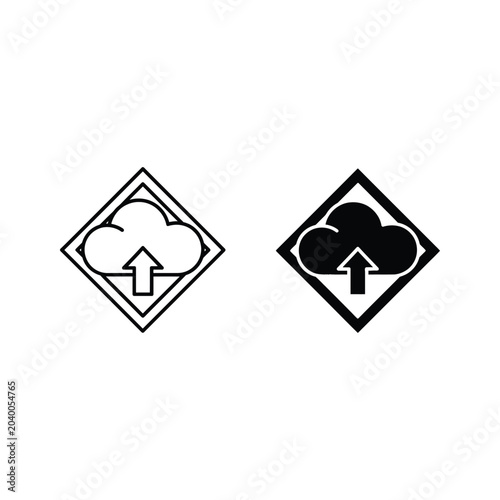 Cloud Upload Icon Set, Line Art Symbols