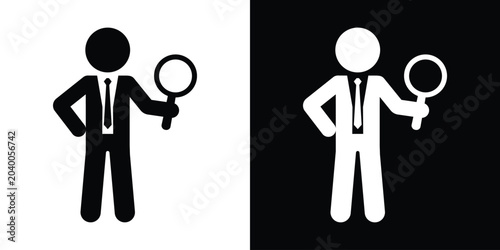 фотографія Business man with magnifying glass vector icon