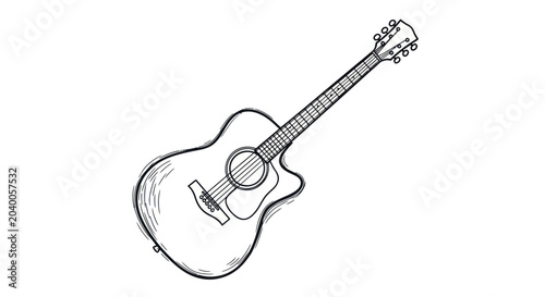 Foto Hand Drawn Acoustic Guitar Vector Illustration