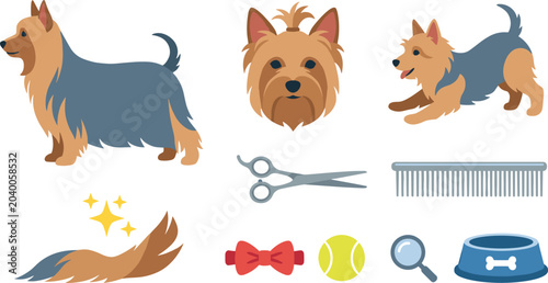 Canvas-taulu Australian Silky Terrier Vector Element Set Featuring Standing and Playing Dogs