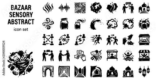 Quadro su tela Arabic Bazaar Sensory Abstract Black White-Spice Cloud Energy Vendor Chaos-Dynam