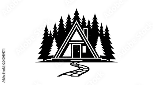 Foto A-Frame Cabin Pine Forest Vector Illustration