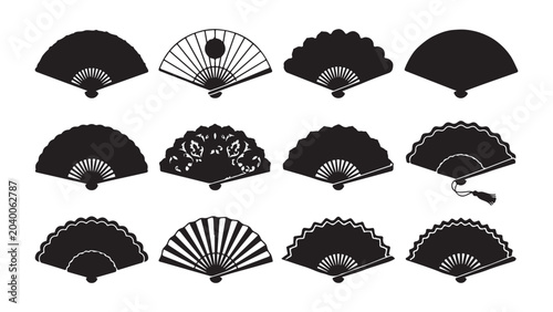 Foto Vector Silhouettes of Various Folding Fan Shapes and Styles