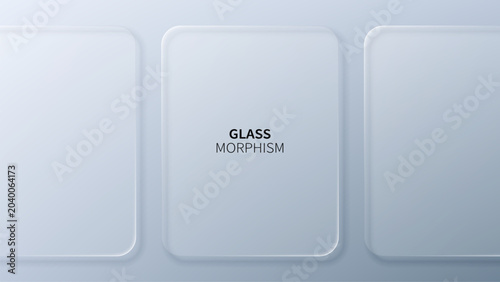 Glass morphism vector background with semi transparent rounded rectangle panels. Modern user interface design element with frosted effect for web dashboard or app mobile menu layout.