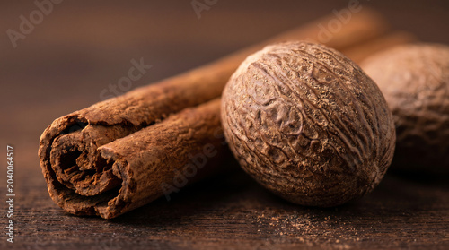 Macro Texture of Nutmeg and Cinnamon Bark