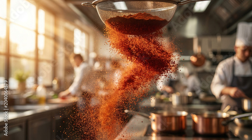 Action Shot of Red Paprika Powder Being Sprinkled