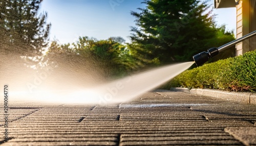 ample copy space captures the action of high pressure cleaning on driveways
