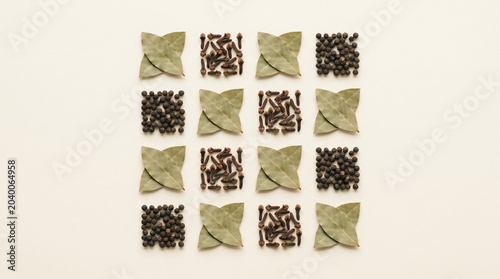 Minimalist Grid Arrangement of Whole Spices