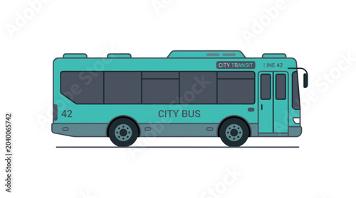 Teal City Bus Flat Vector Illustration for Public Transit Design