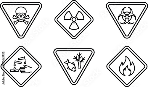 Obraz na plátně Hazardous Material and Biochemical Warning Signs Set Featuring Toxic Skull Radia