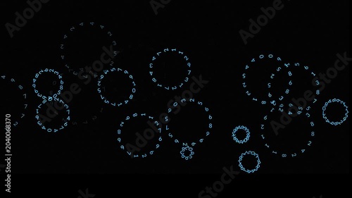 Digital Rain Concept with Glowing Number Rings as Water Ripples on Black Background