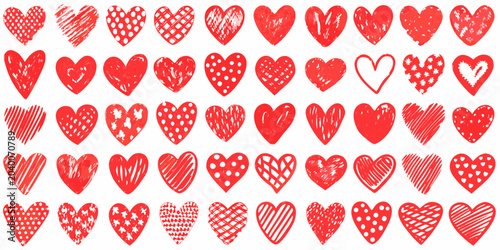 Foto Collection Of Hand Drawn Red Hearts Vector Illustration Pattern