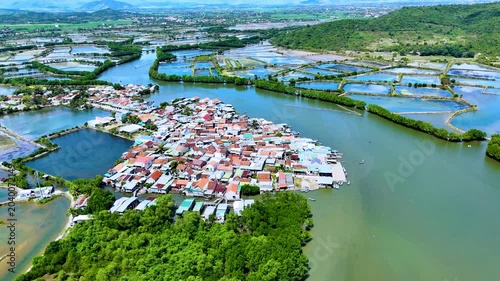 View of seafood production ponds at Ninh Hoa near Nha Trang, Vietnam