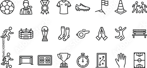 Fotografie Soccer and football line icon set vector elements for sports tournament champion
