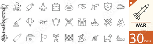 Foto War line icon set for military, battle, army, defense, strategy, and combat concepts