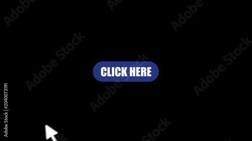 Mouse cursor clicking a blue click here button on a black background, ideal for representing user interface elements, website navigation, digital interaction, and call to action concepts. 4K video
