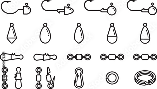 Tableau sur toile Fishing terminal tackle jig head sinker and swivel outline icon set
