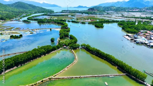 View of seafood production ponds at Ninh Hoa near Nha Trang, Vietnam