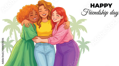 Fotografija Three women embracing a colorful vector illustration for friendship day