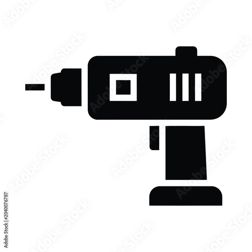 Black Icon of Electric Drill on White Background