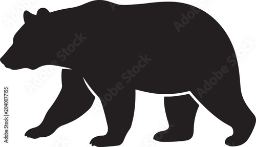 Fotografia Black bear silhouette isolated on white background, grizzly bear walking vector