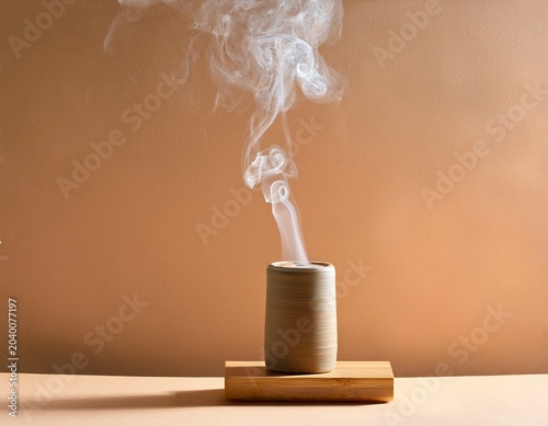 elegant rising smoke on beige background n minimal still life