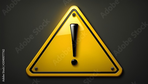 yellow triangle warning sign with exclamation mark on isolated background