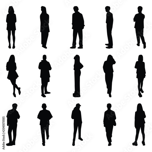 Vector collection set of individual people silhouettes.	