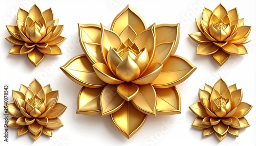 “Golden Lotus Flower Collection — Luxurious 3D Symbol of Purity, Enlightenment, and Modern Artistic Design”