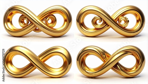 “Golden Infinity Symbols Collection — Luxurious 3D Abstract Designs Representing Eternity, Balance, and Modern Art”