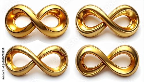 “Golden Infinity Symbols Collection — Luxurious 3D Abstract Designs Representing Eternity, Balance, and Modern Art”