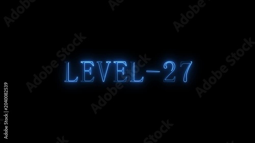 Level 27 blue neon sign gaming progress indicator number twenty-seven glowing