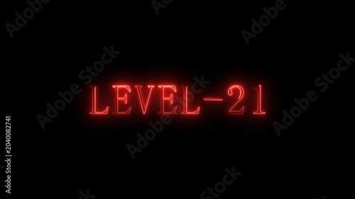 Level 21 neon sign glowing red text against black background twenty one number