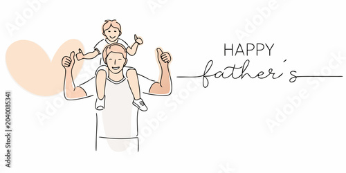 Father And Child Line Drawing With Hearts And Calligraphy Text