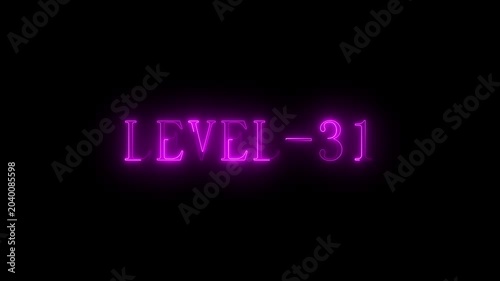 Neon pink level 31 glowing text sign animation number gaming light interface