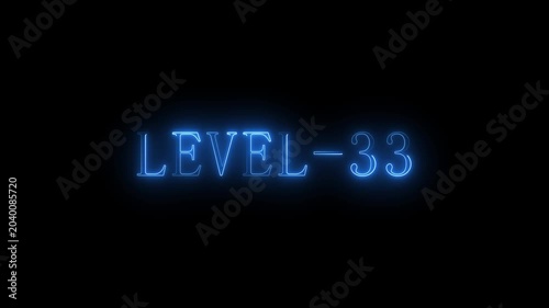 Neon blue level 33 glowing text sign animation number gaming light interface
