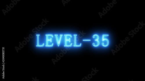 Neon blue level 35 glowing text sign animation number gaming light interface