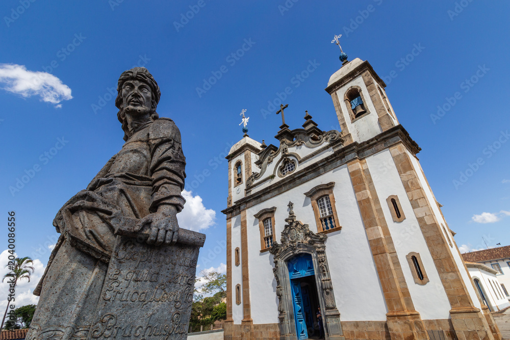 Obraz premium Soapstone prophet statue at the Santuario de Bom Jesus de Matosinhos in Congonhas Brazil