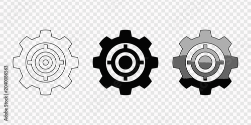 Tableau sur toile Silhouette Icon three identical gear symbols transparent background, Gear icons for settings and configuration, setting cog sign symbol icon set, minimalistrepresenting configuration, system control