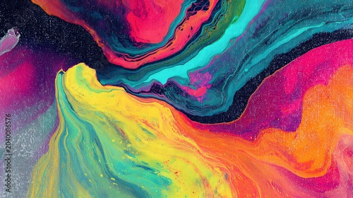 Vibrant abstract liquid paint background with colorful flowing swirls of pink yellow and blue for artistic commercial design projects