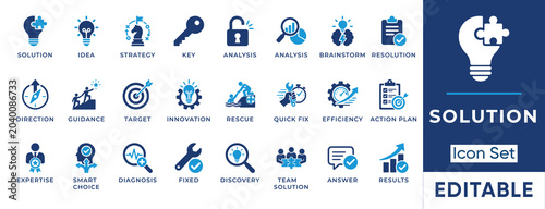 Photos Business troubleshooting and problem solving solid icon set